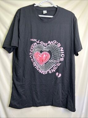 Black Short Sleeve Tee with Pink Heart Graphic